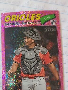 Samuel Basallo Topps Heritage 2026 RC Pink Sparkle Refractor